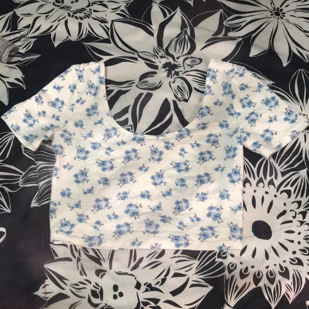 Forever 21 Blue and White Floral Crop Top